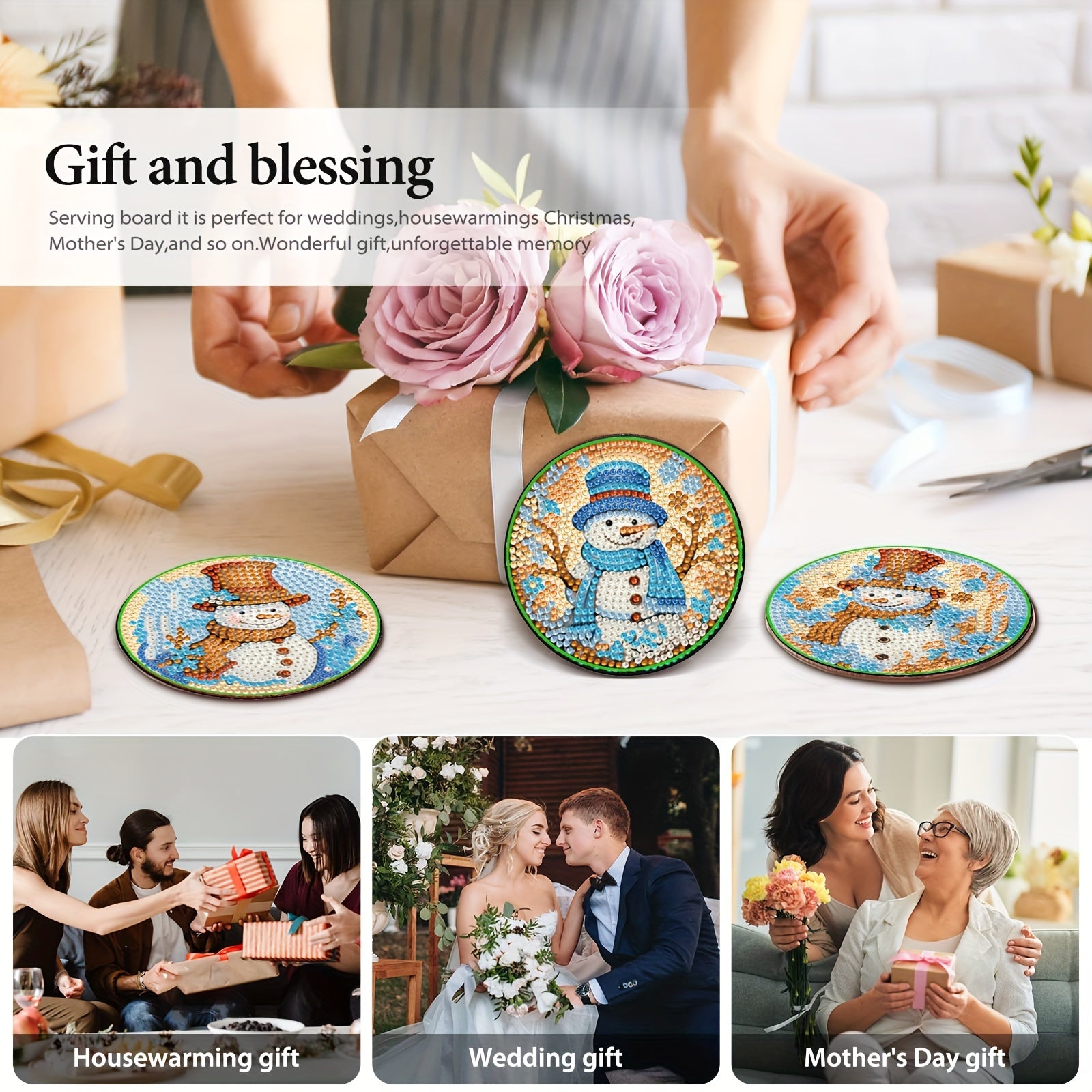 6pcs DIY Diamond Painting Coasters Snowman Christmas Art Kit