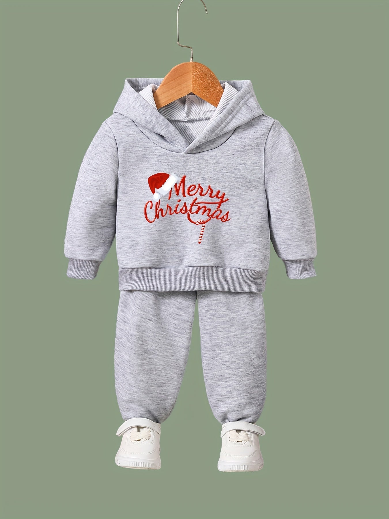 OERYUI Cady Cane Pattern MERRY CHRISTMAS Outfit 2pcs Set