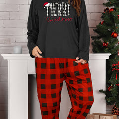 Christmas Lounge Set Women's Plus Christmas Tee & Plaid Pants Pajamas