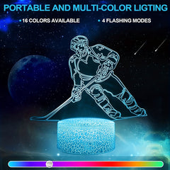 Hockey Player 3D Night Light 16 Colors Remote Control Room Decor