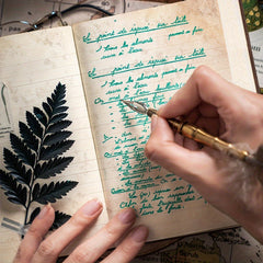Vintage Botanical Notebook with Golden Butterfly Motif and Green Foliage