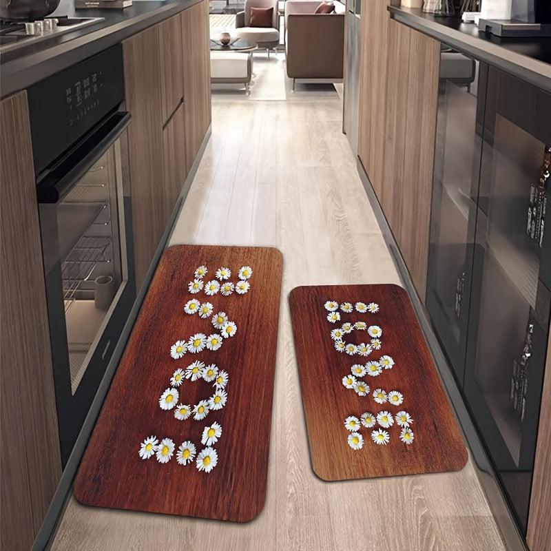 Floral Print Letter Decorative Rug for Kitchen Supplies