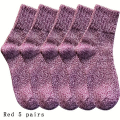 5 Pairs Thick Knit Socks Warm Mid Tube Stockings