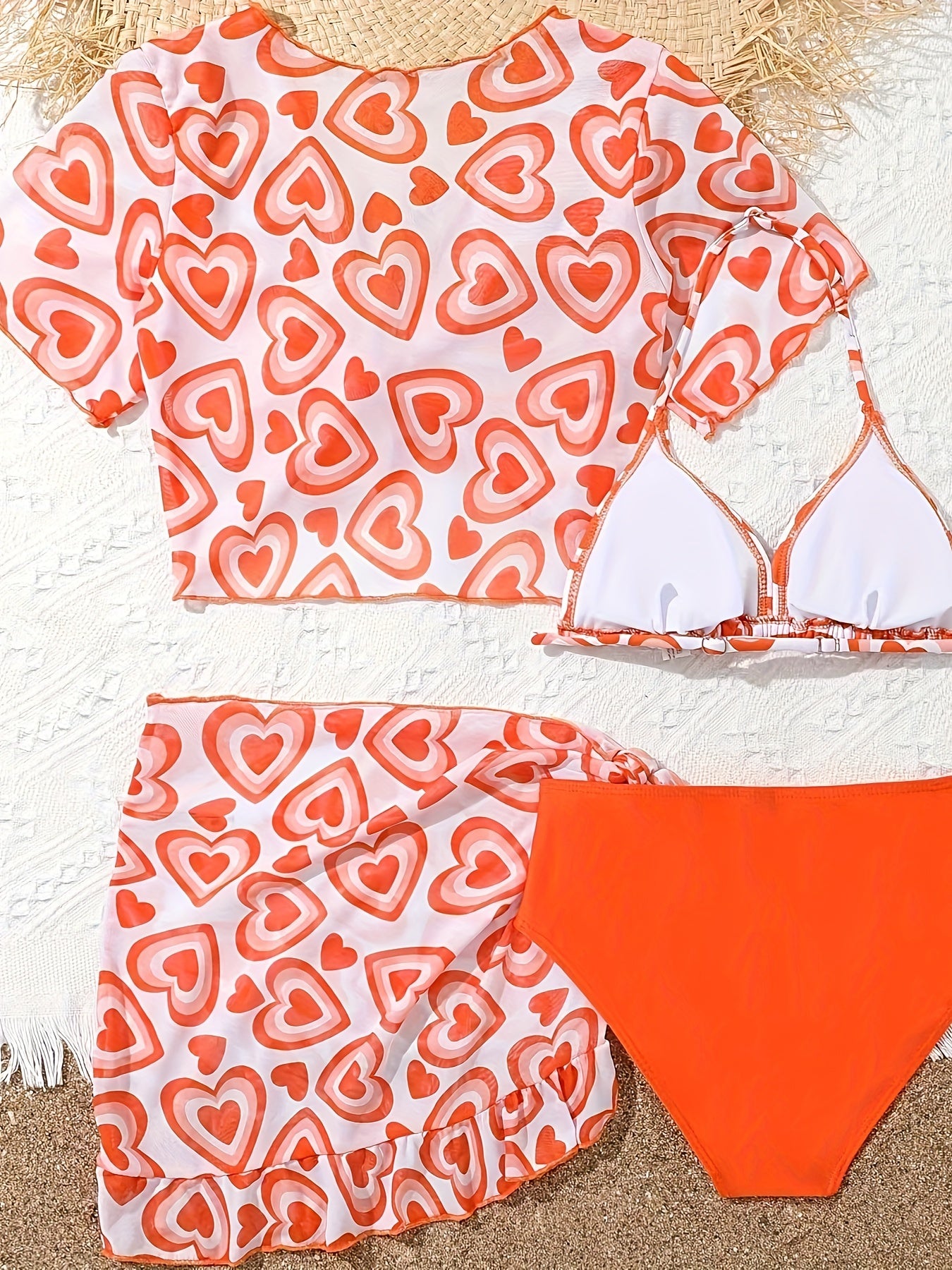 Girls Heart Pattern Swimsuit Set - Sweet Bathing Suit