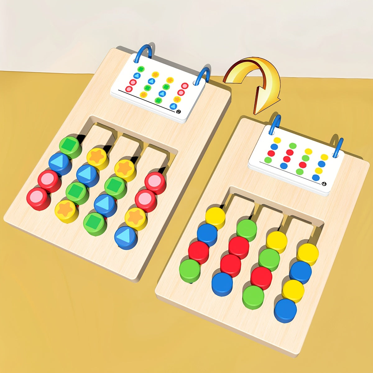 BEYTOON Shape Matching Wooden Toy Dual Sided Board Game for Youngsters 3