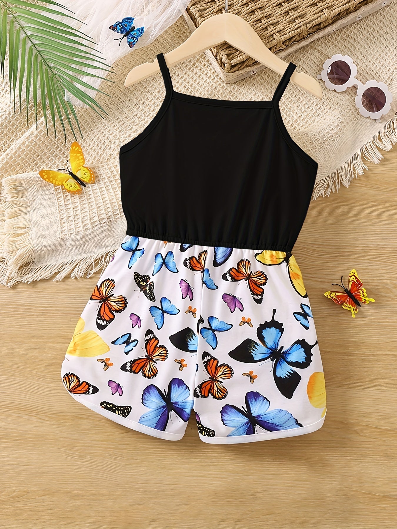 Toddler Girls Butterfly & Letter Graphic Cami Romper Jumpsuit
