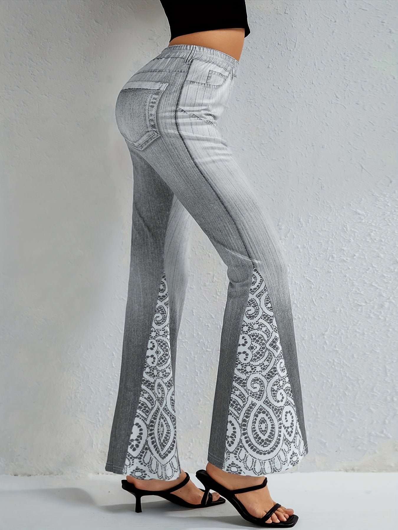 Floral Print High Waist Flare Leg Pants