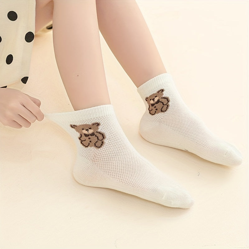 5 Pairs Bear & Striped Mesh Thin Socks For Baby Boys Girls