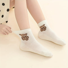 5 Pairs Bear & Striped Mesh Thin Socks For Baby Boys Girls