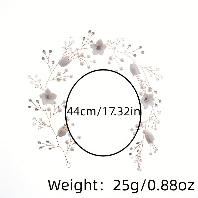 Faux Pearl Flower Headband Tiara for Women Party Hair Accessory