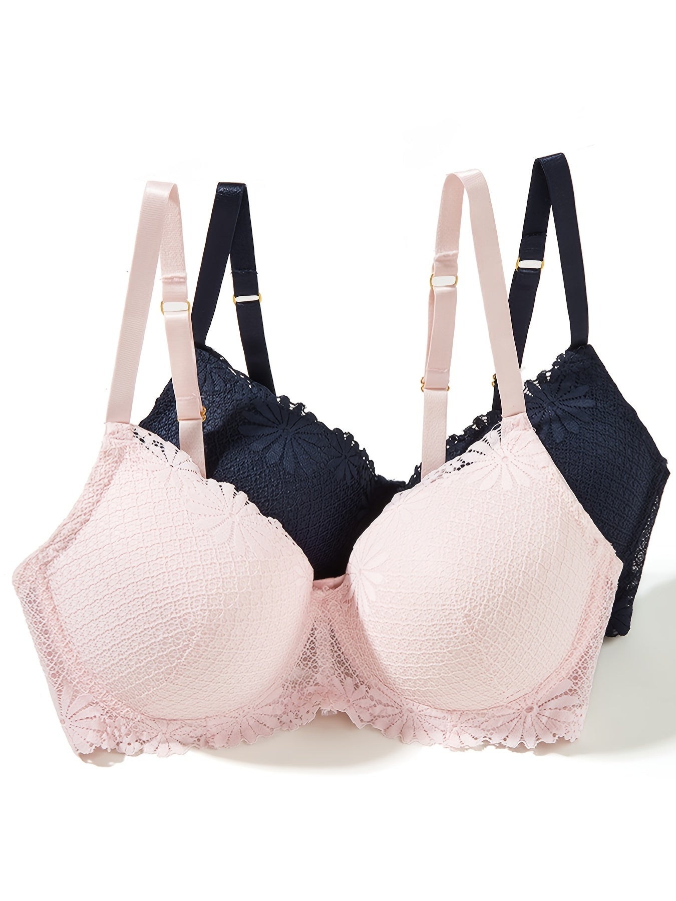 2 Pack Floral Trim Lace Push Up Bra Plus Size Set