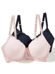2 Pack Floral Trim Lace Push Up Bra Plus Size Set