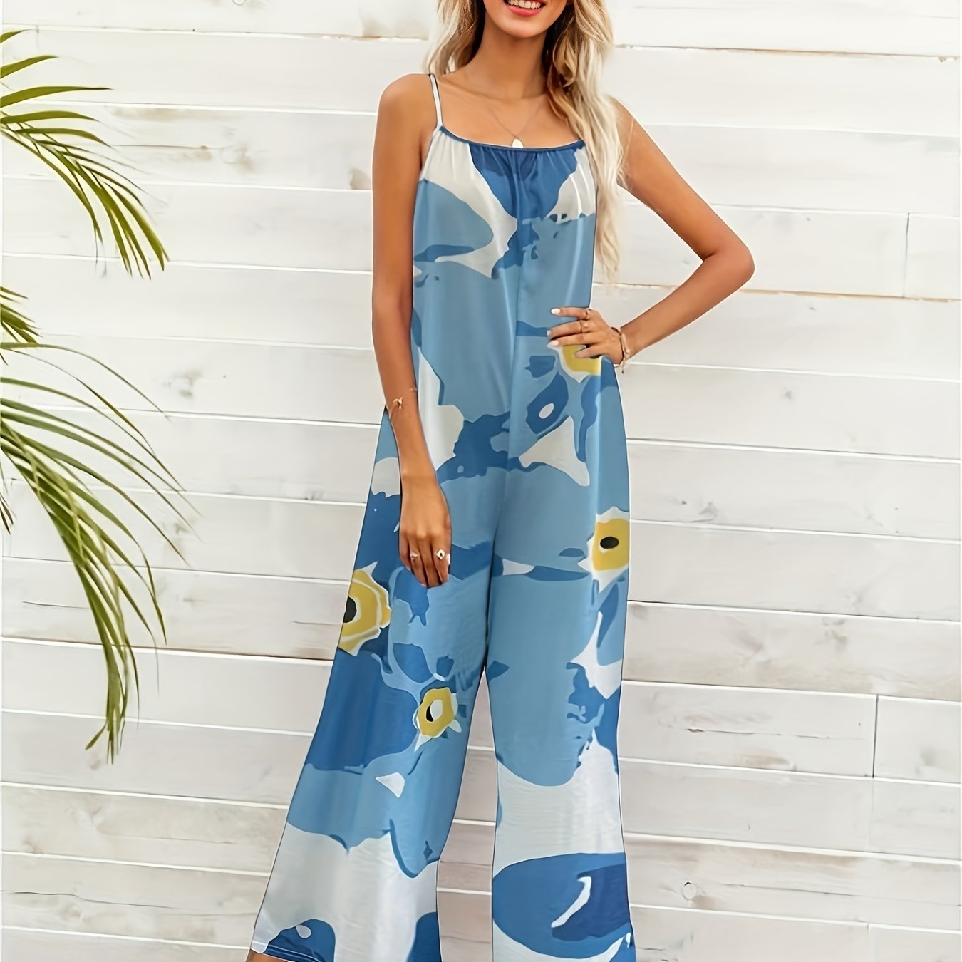Graphic Print Wide Leg Cami Jumpsuit