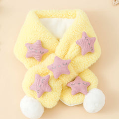 Girls Star Fleece Thermal Scarf with Plush Ball for Winter