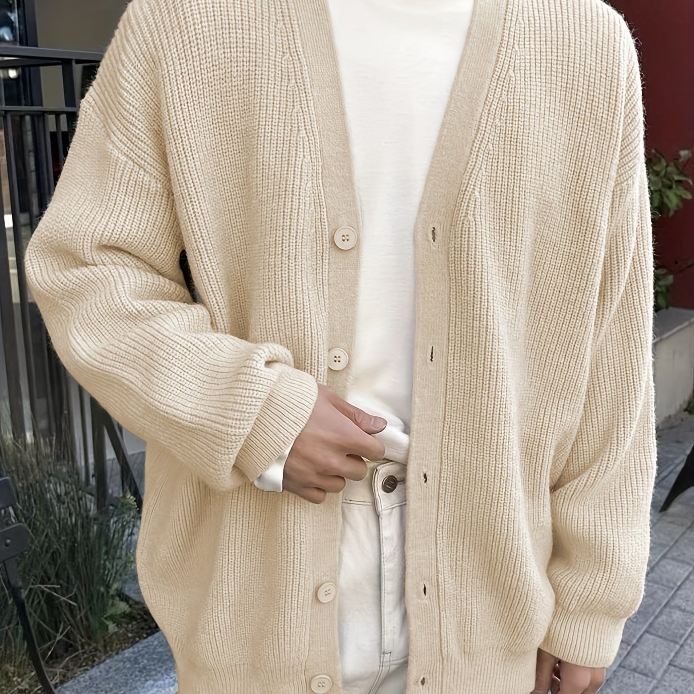Solid V Neck Cardigan Men's Casual Button Up Coat Fall Winter