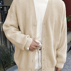Solid V Neck Cardigan Men's Casual Button Up Coat Fall Winter