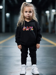 Kids 2pcs Number Print Hooded Pullover Pants Set for Sports Spring Fall