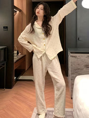 Dot Print Pajama Set Long Sleeve Top & Elastic Waistband Pants