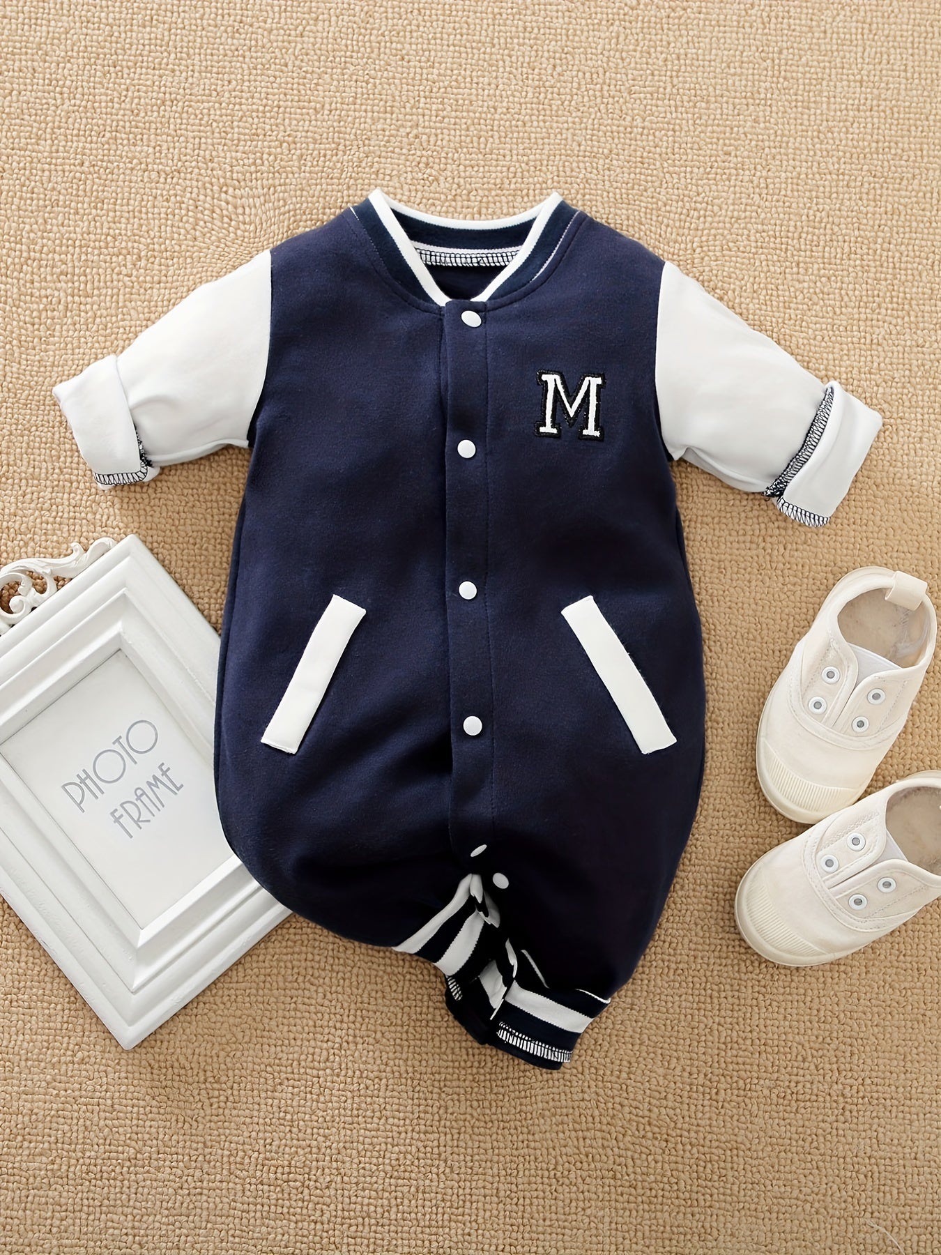 Baby Stylish Letter Block Cotton Baseball Jersey Bodysuit