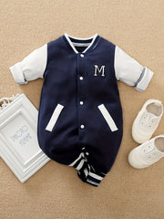 Baby Stylish Letter Block Cotton Baseball Jersey Bodysuit