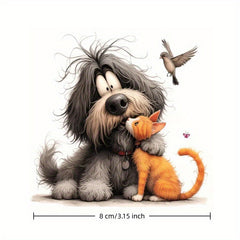 Dog and Cat Friendship Iron On Patch for DIY Stickers