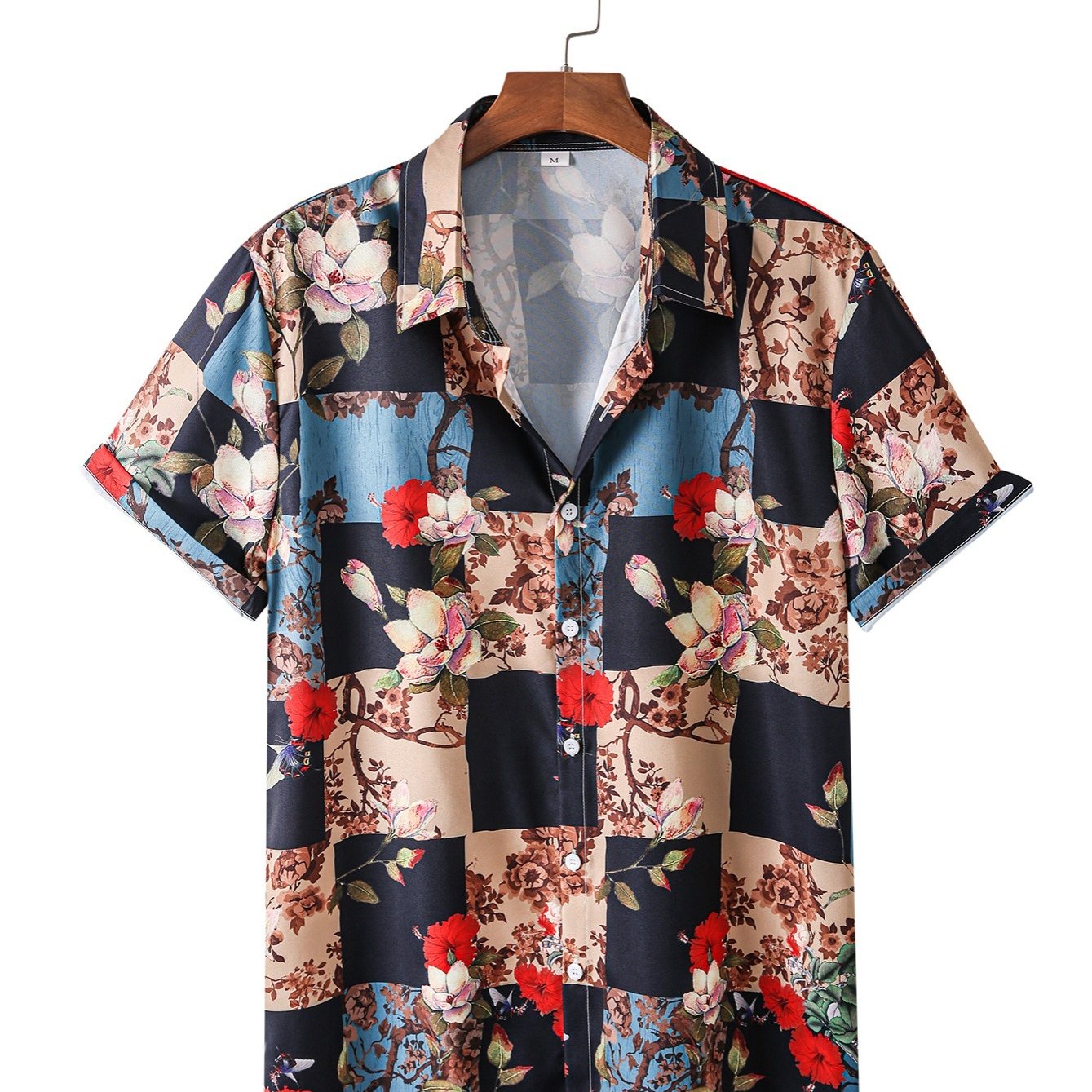 Men's Digital Printed Flower Short Sleeve Shirt