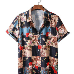 Men's Digital Printed Flower Short Sleeve Shirt