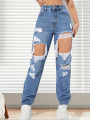 High Rise Distressed Jeans Women's Clothing