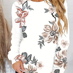 Floral Print Crew Neck Sweatshirt Long Sleeve Casual Pullover