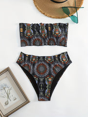 Geometric Pattern Bandeau Bikini 2 Piece Set Tube Top Tie Back