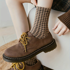5 Pairs Plaid Textured Socks Comfy & Breathable Women's Stockings