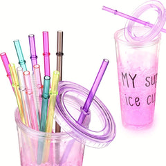12 Rainbow Long Reusable Straws for Tall Cups Tumblers Mason Jars