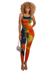 Tie Dye Spaghetti Jumpsuit Backless Stretchy Womens Clothing