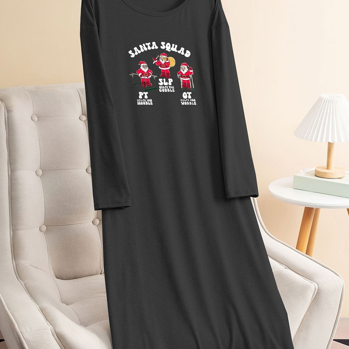 Santa Print Long Sleeve Tee Sleep Dress