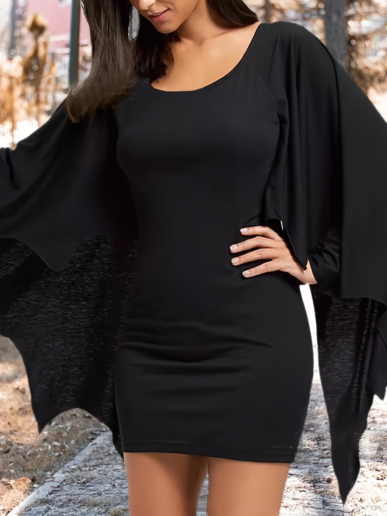 Retro Dress Women's Plus Solid Batwing Sleeve Round Neck Midi Dress