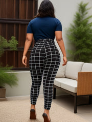 Grid Print High Rise Leggings