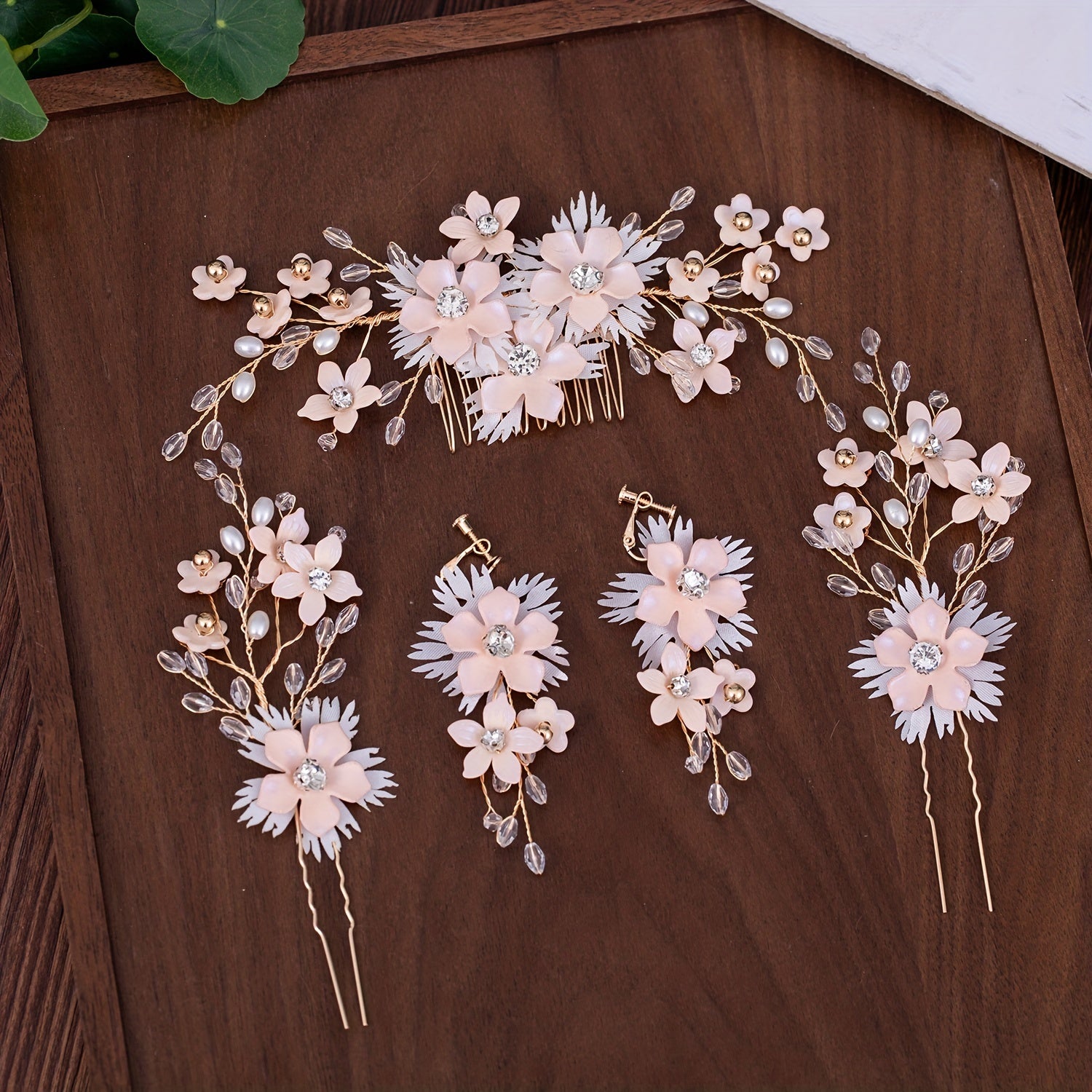 5pcs Bride Hair Comb Sweet Flower U-shaped Hairpin Wedding Dress Accessories