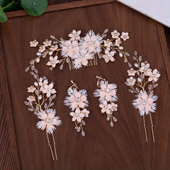 5pcs Bride Hair Comb Sweet Flower U-shaped Hairpin Wedding Dress Accessories