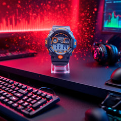 Blue and Orange Sports Digital Watch Waterproof Wristwatch for Men