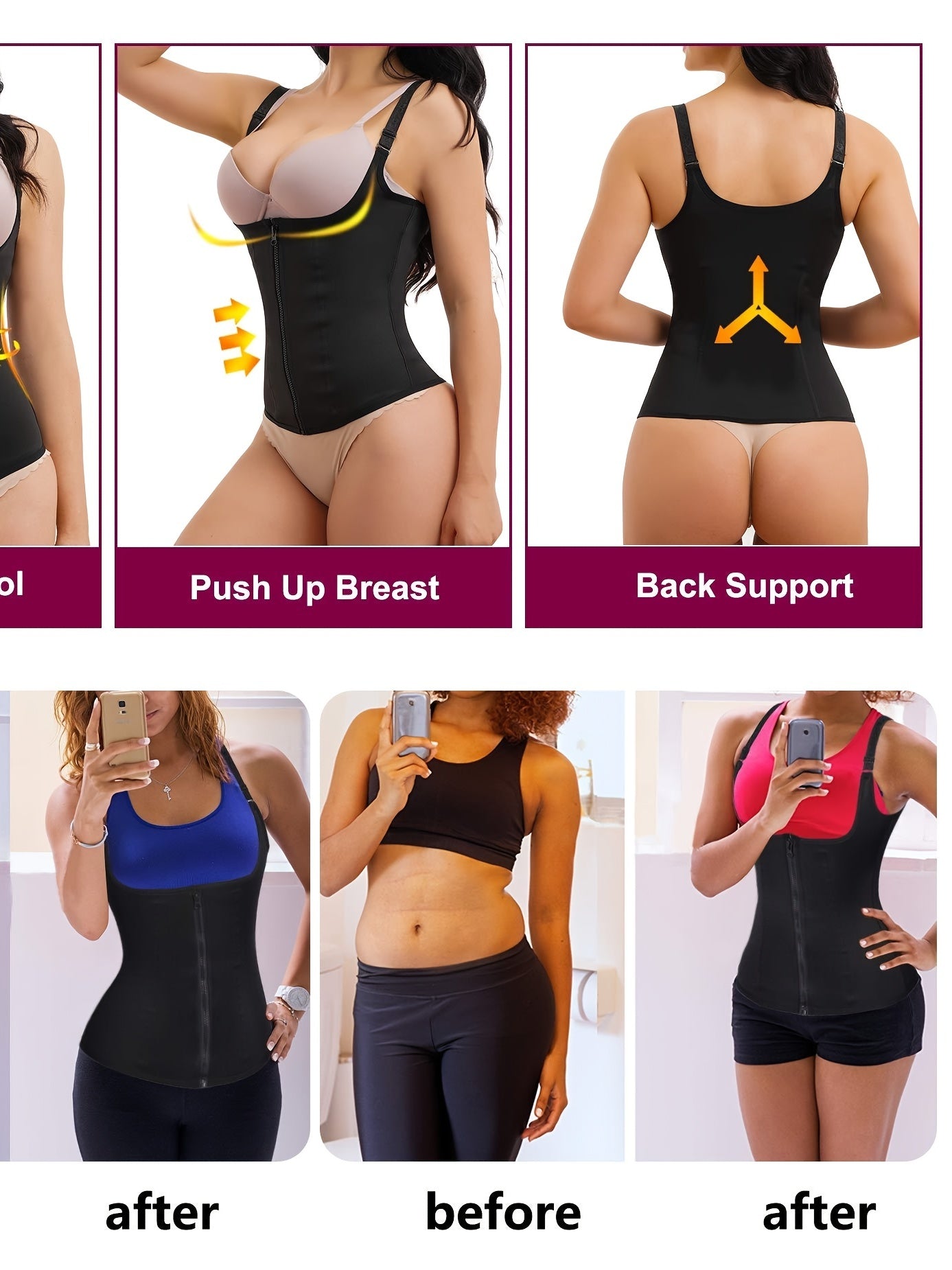 Sleeveless Zipper Sports Fitness Waist Tightener Women's Clothing