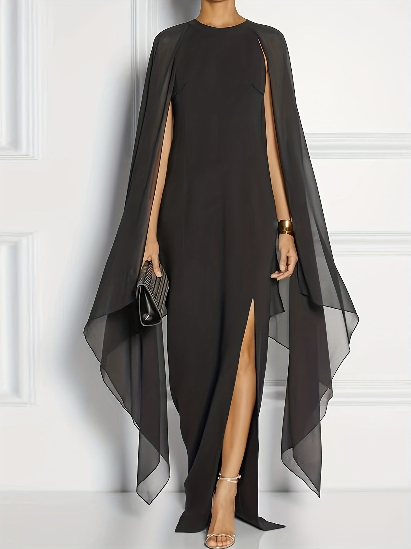 Solid Split Chiffon Sleeveless Evening Dress Spring & Summer Maxi Dress