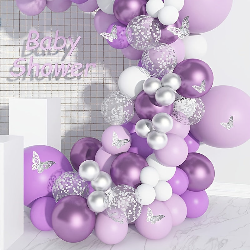 Purple Balloon Garland Set Butterfly Sticker Party Decoration