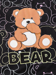 Boys Bear Graphic Print T-shirt Shorts Hat Set