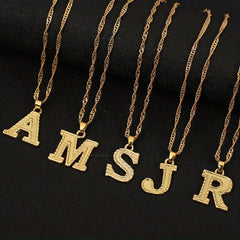 Golden A Initial Necklace Stainless Steel Alphabet Pendant