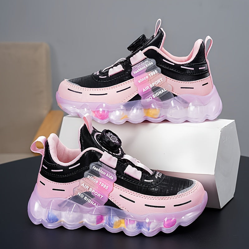 Girl's Rotating Buckle Chunky Shoes, Non Slip Sneakers for Kids