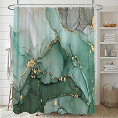3pcs Green Marble Pattern Shower Curtain Set