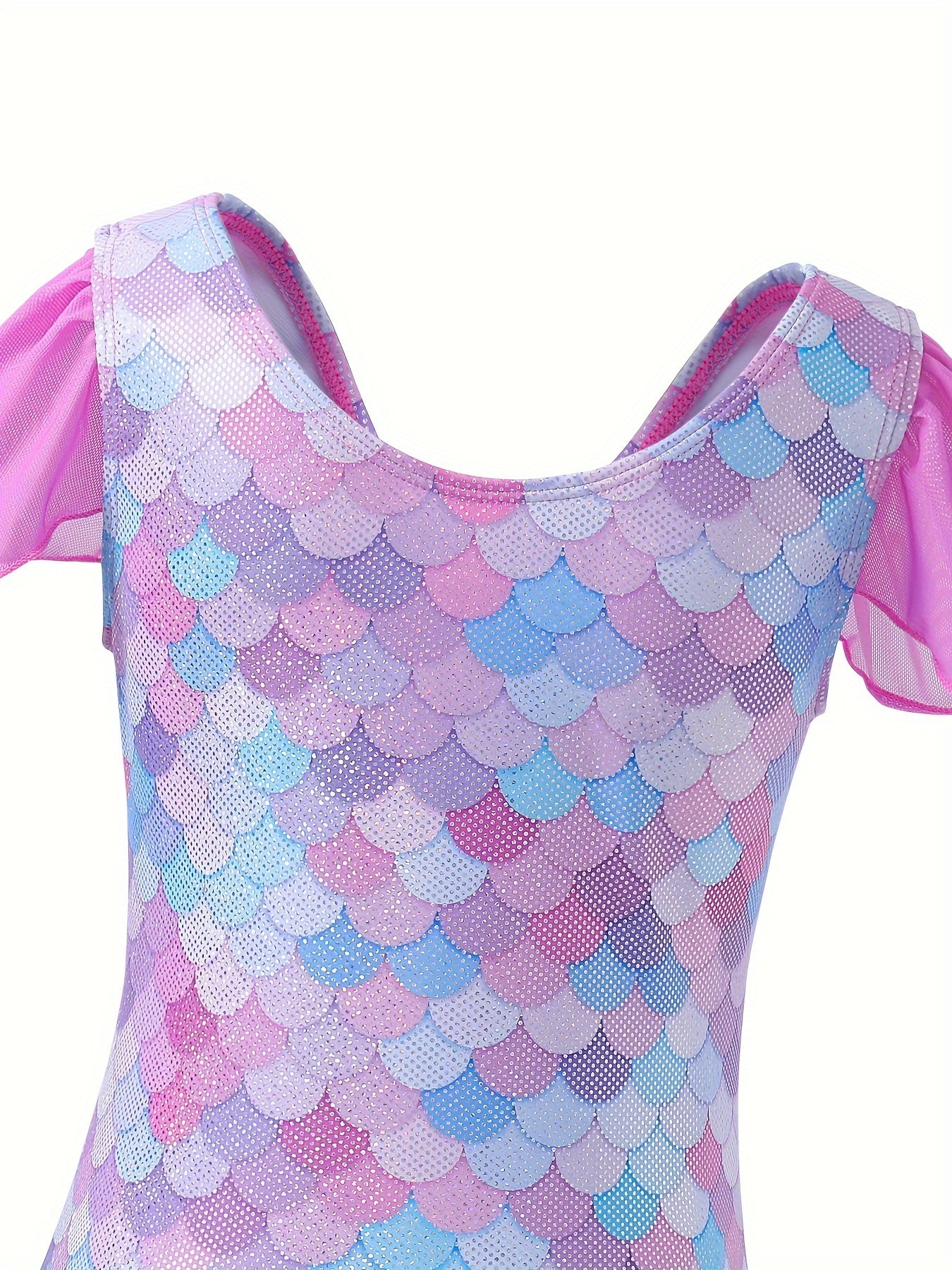 Fish Scale Print Gymnastics Leotard with Flutter Trim