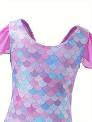 Fish Scale Print Gymnastics Leotard with Flutter Trim