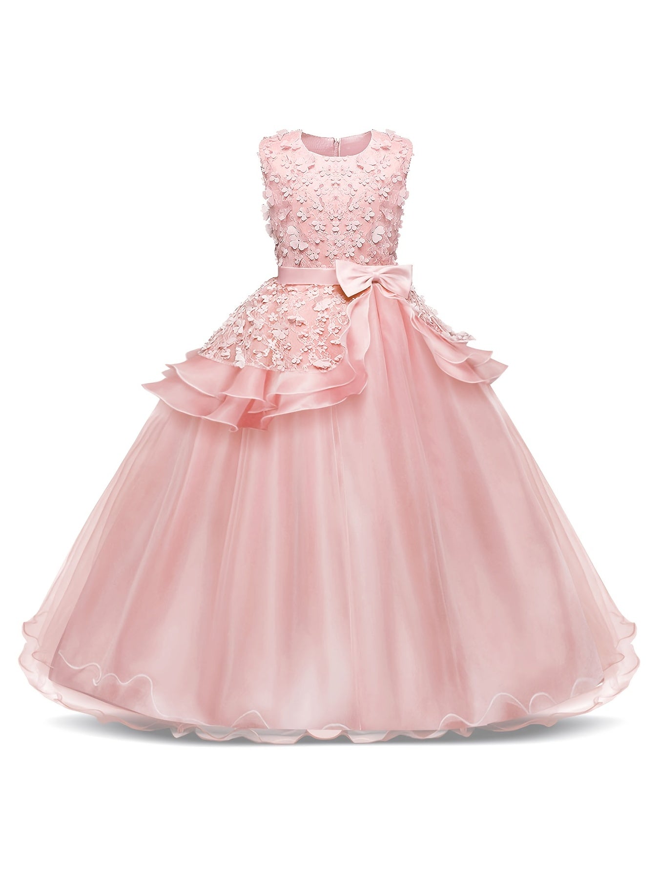 Girls Wedding Pageant Dress Long Tulle Bow