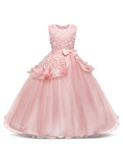Girls Wedding Pageant Dress Long Tulle Bow